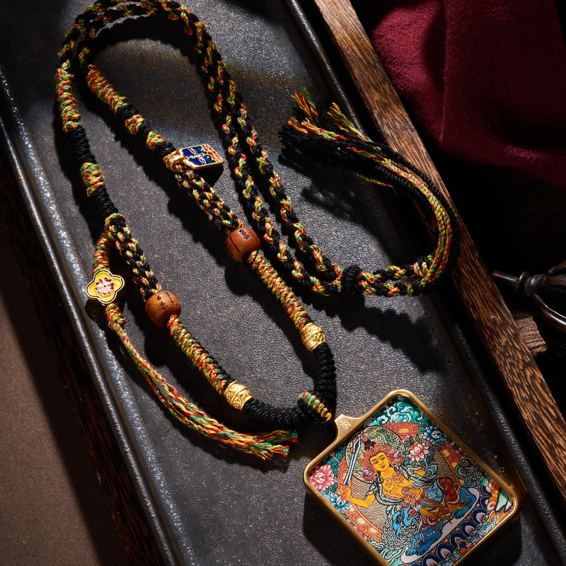 唐卡挂绳手工编织手搓棉线文玩高货藏式天珠挂件绳蜜蜡配饰项链绳
