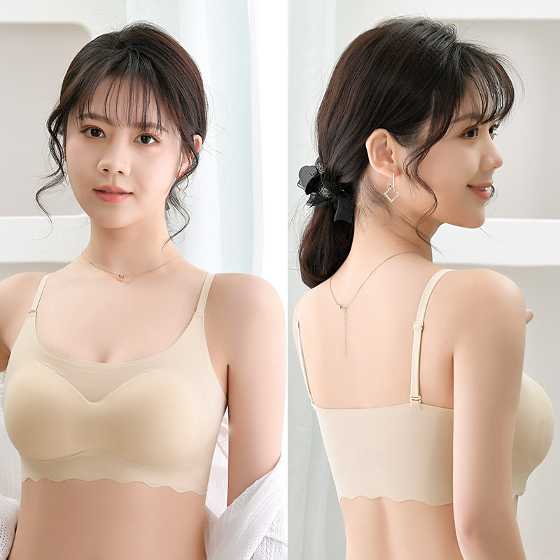 无痕一片式简约冰丝女士内衣吊带美背裹胸少女运动瑜伽无钢圈文胸