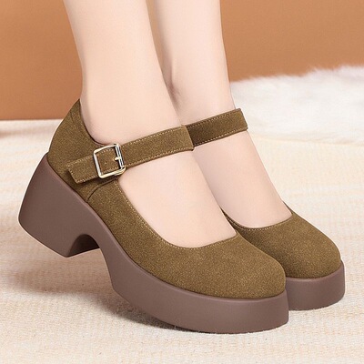 2025新款玛丽珍女鞋厚底圆头小皮鞋百搭粗跟防滑不累脚高跟单鞋