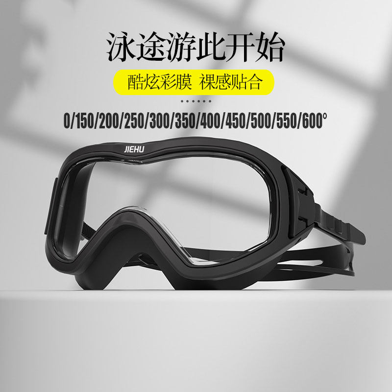 大框一体包鼻梁不卡眼近视游泳镜