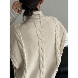 鹿西 叠穿设计感背心ss988 韩系复古绞花半高领针织马甲女2026春季