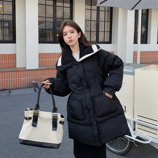 2024新款针织大翻领羽绒服女中长款胖MM加大码200斤时尚休闲外套