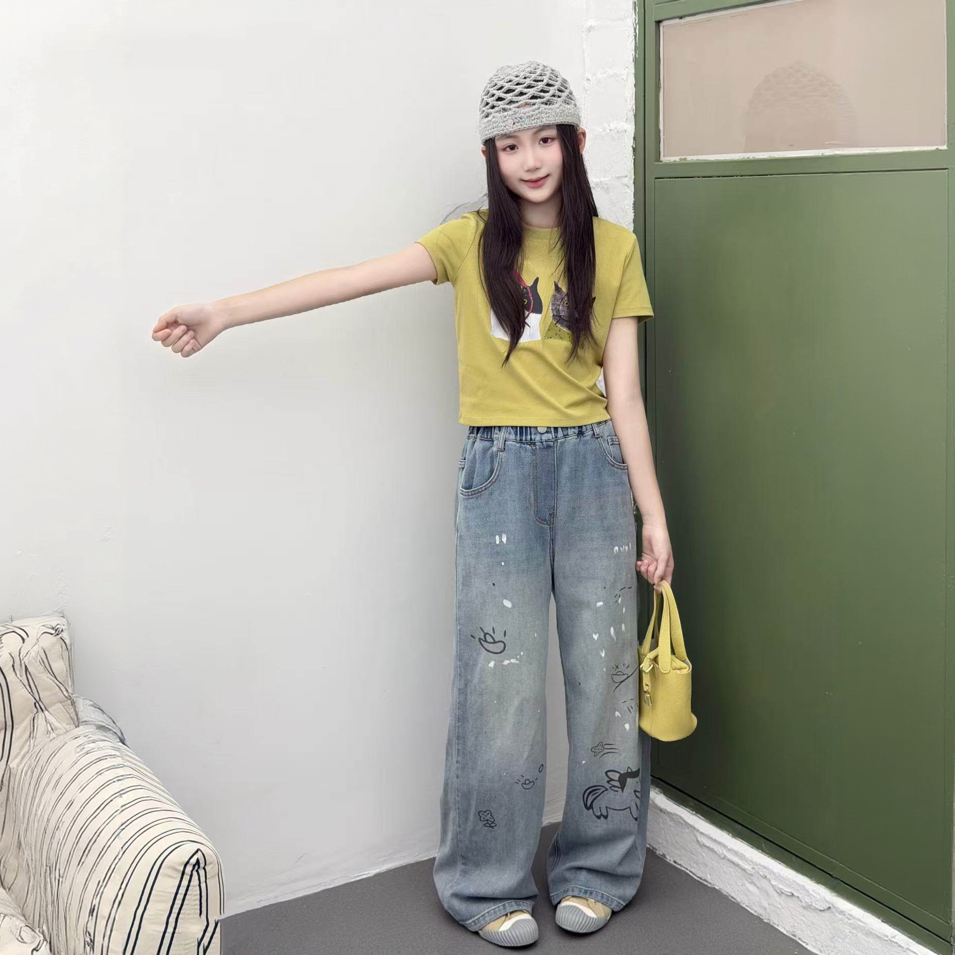 2026春新款女童印花牛仔裤中大童韩版直筒裤小个子休闲阔腿长裤子,童装/婴儿装/亲子装,裤子,淘宝优惠券,粉丝福利购,淘宝优惠卷