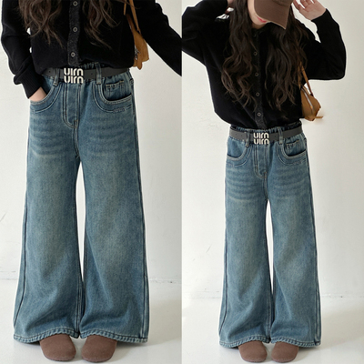 女童加绒牛仔裤窄版直筒裤