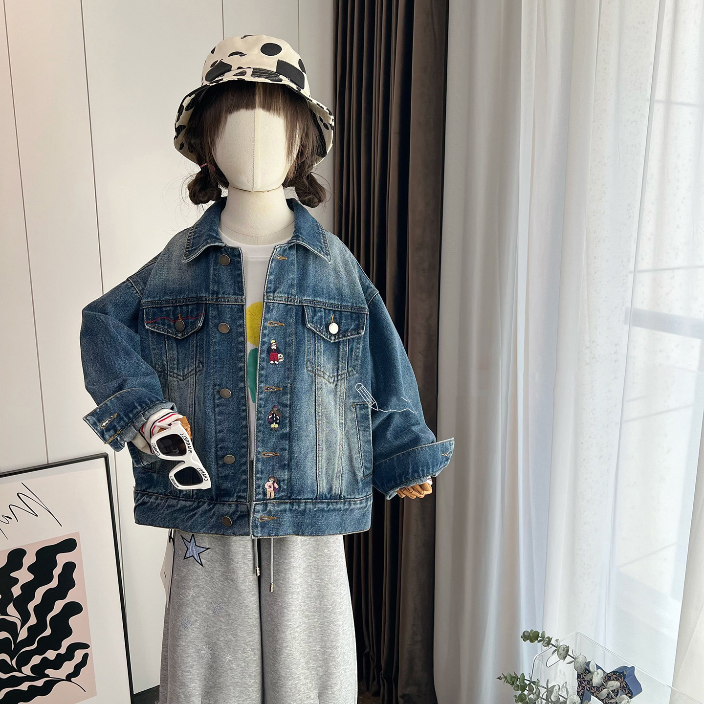 童装26春新款男女童卡通刺绣牛仔外套儿童韩版洋气宽松休闲夹克衫,童装/婴儿装/亲子装,儿童牛仔外套,淘宝优惠券,粉丝福利购,淘宝优惠卷