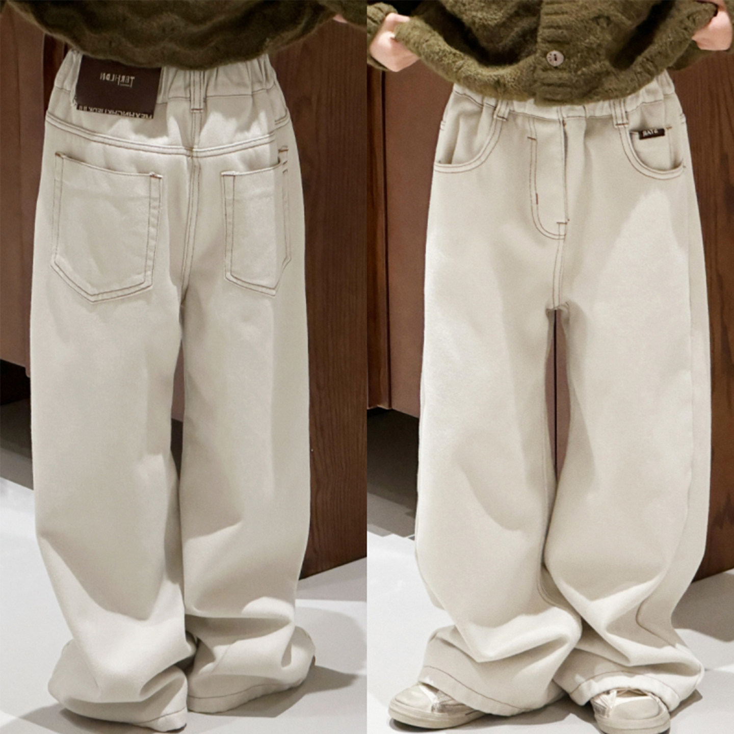 男女童加绒裤子一体绒冬装新儿童窄版阔腿牛仔裤中大童直筒休闲裤,童装/婴儿装/亲子装,儿童牛仔裤,淘宝优惠券,粉丝福利购,淘宝优惠卷