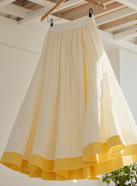 女童高腰显瘦a字伞裙26春夏新款气质高级感黄色条纹半身裙中大童