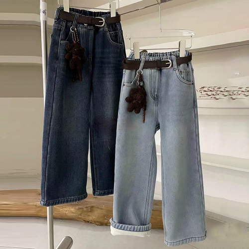 女童一体绒加厚牛仔裤