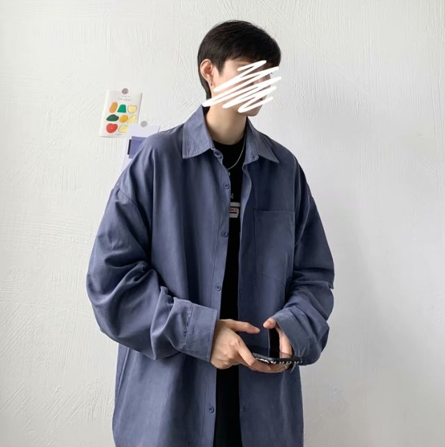 衬衫男雾霾蓝韩版宽松网红慵懒风长袖衬衫学生上衣衬衣ins潮百搭