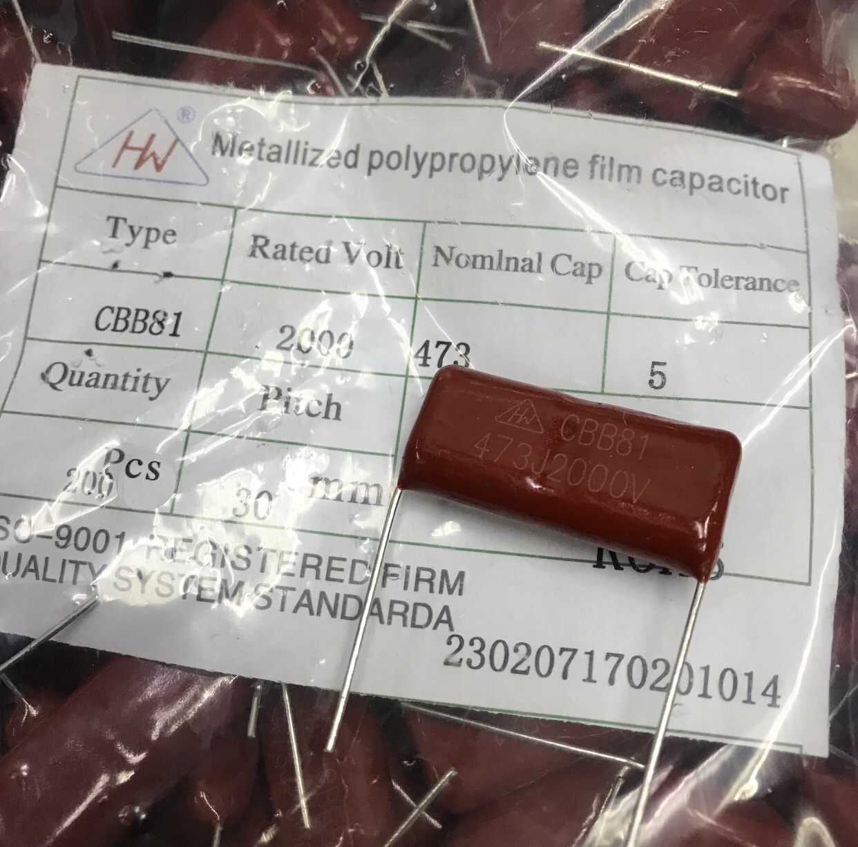 CBB81电容 473J2000V 47NF 0.047UF 脚距30mm 金属化薄膜电容器