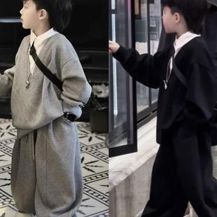 男童春秋冬款加绒加厚运动卫衣套装休闲痞帅韩版2025新款儿童衣服