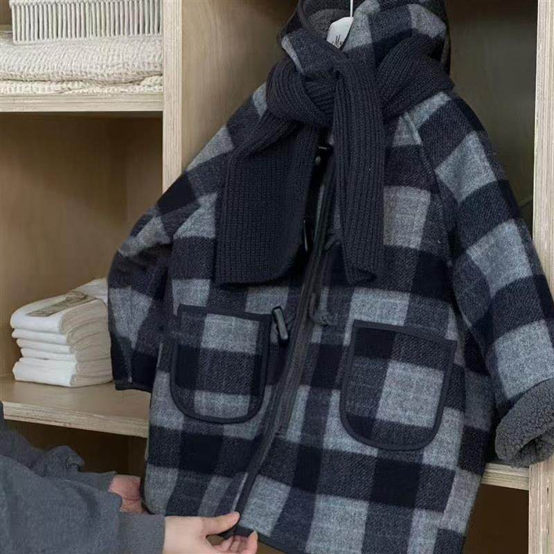 男女童格子中长款大衣25年冬儿童洋气连帽加绒毛呢单排扣保暖外套,童装/婴儿装/亲子装,普通外套,淘宝优惠券,粉丝福利购,淘宝优惠卷