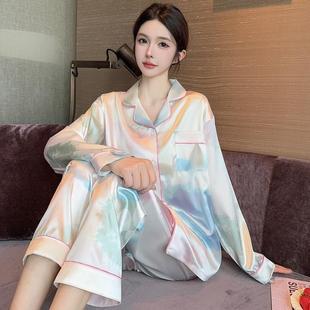 仿真丝绸家居服高级感女士春秋套装 冰丝睡衣女款 长袖 2025新款 夏季