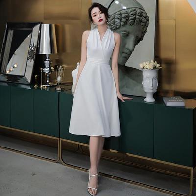 宴会晚礼服设计感气质小众名媛白色洋装轻小礼服连衣裙女平时可穿