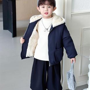 男童韩式连帽加绒外套秋冬装2025新款帅气儿童冬季加厚棉袄时髦潮