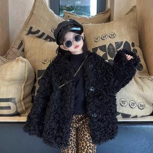 女童秋冬季皮草外套2025新款儿童洋气加厚毛毛衣中大童加厚大衣潮