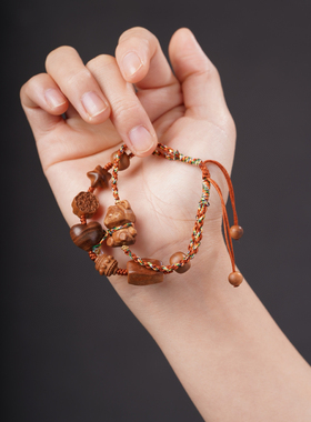 中国风diy印度老山檀香多宝编绳手链手串 天然五彩绳手作