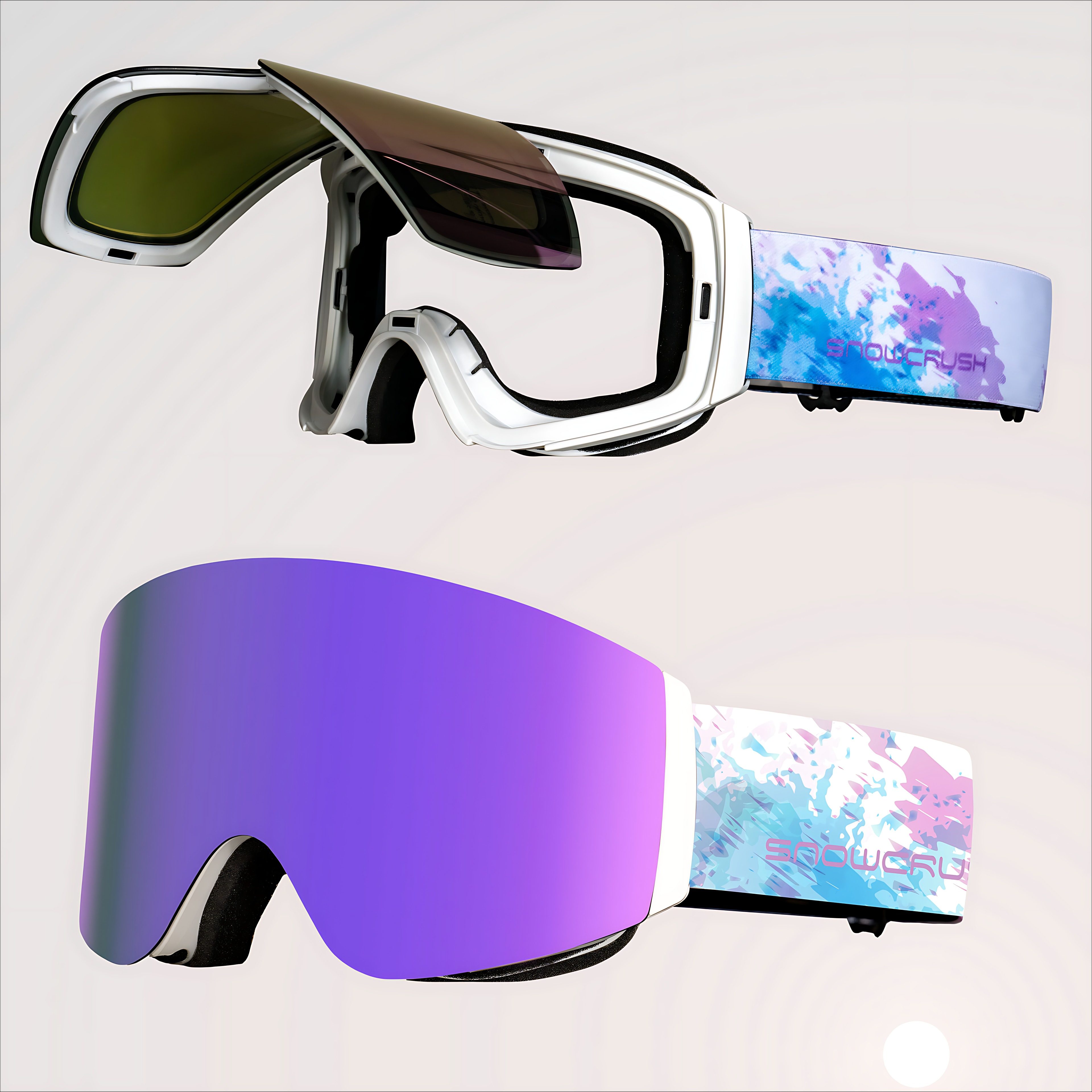 SNOWCRUSH可翻盖柱面磁吸滑雪眼镜护目镜双层防雾男女可卡近视镜