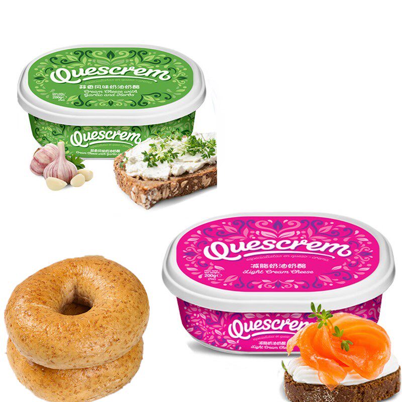 西班牙牧森奶油奶酪200g涂抹即食奶酪蒜香 味涂抹面包蓝纹芝士