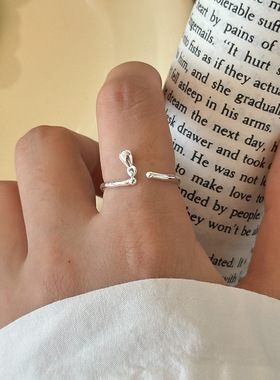 韩国s925纯银不规则小胖梨戒指女简约ins风气质小巧个性开口食戒