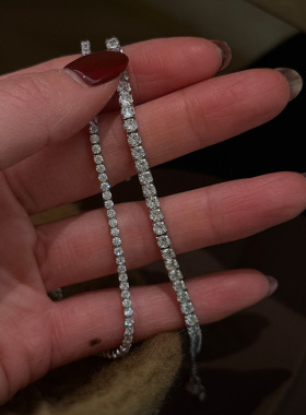 新款s925纯银排钻超闪链条手链女韩版简约时尚气质轻奢精致银手环