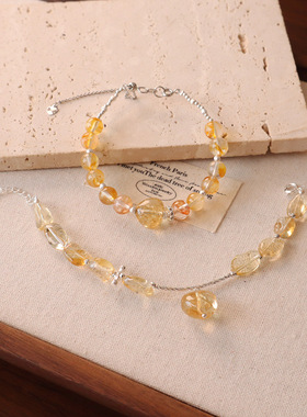 天然黄塔晶手链韩版极简冷淡风百搭黄胶花水晶早春饰品高级感手串