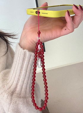 新款999足银红玛瑙小马手机链包包挂件手工设计时尚百搭个性配饰