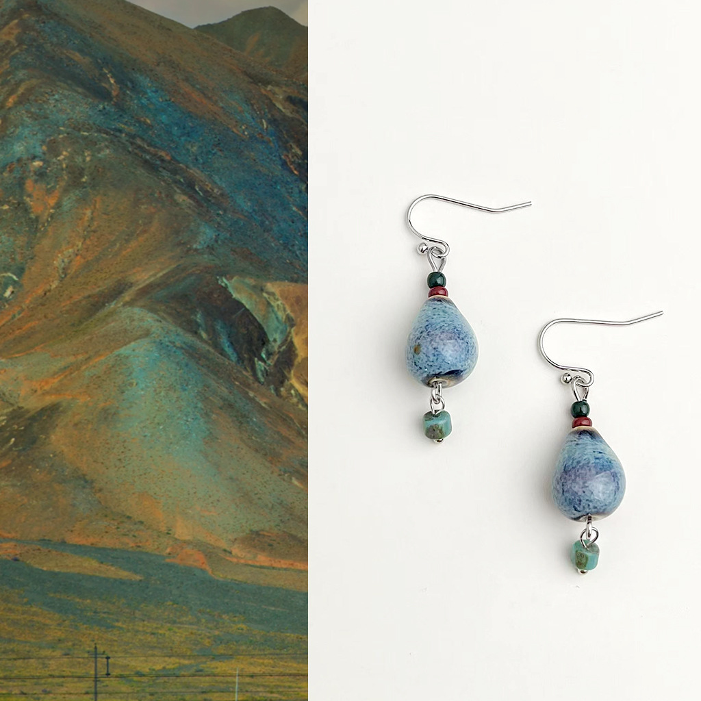 青花瓷~国风新中式陶瓷水滴葫芦耳环女文艺复古轻奢高级感耳饰