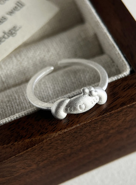 999足银卡通小狗戒指女韩版简约哑光工艺甜美气质开口指环戒子