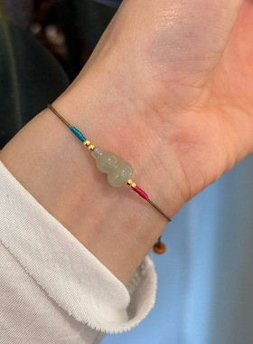 18k金925纯银青玉葫芦手绳手链女简约新中式福禄设计百搭个性手饰