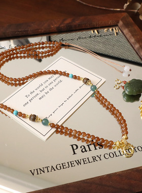 新中式重工手工编织项链绳玛瑙贝壳菱镁矿万能吊坠绳女毛衣链实拍