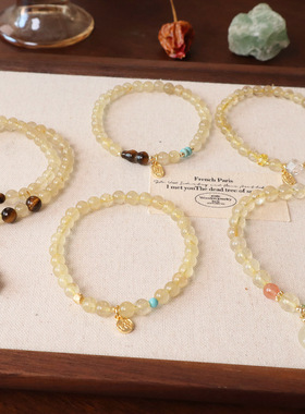 新款天然黄水晶发晶天然石高级感设计礼物小清新轻奢叠戴手链女