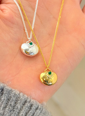 通体s925纯银元宝镶钻玉髓福字项链女简约新中式设计时髦锁骨链