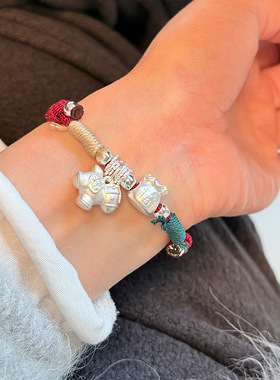 s925纯银小马福袋手绳手链女新中式设计生肖本命年马年红绳礼物