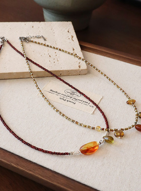 新款手工串珠项链原创设计小众捷克珠锁骨链秋冬颈链不掉色毛衣链