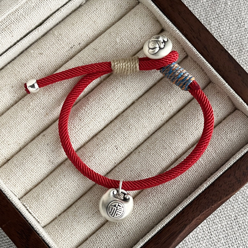 999足银小胖福手绳手链女简约新中式设计推拉可调节百搭红绳手饰,饰品/流行首饰/时尚饰品新,手链,淘宝优惠券,粉丝福利购,淘宝优惠卷