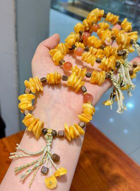 原创DIY复古民族风老蜜蜡随型手链女南红玛瑙沉香鸡油黄文玩手串