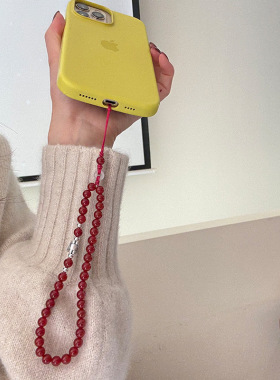 999足银小飞马红玛瑙串珠手机链包包挂件时尚百搭个性配饰礼物女