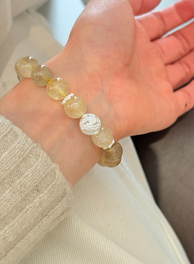 s925纯银雏菊花朵发晶串珠手链女简约手工弹力绳款设计串珠手串