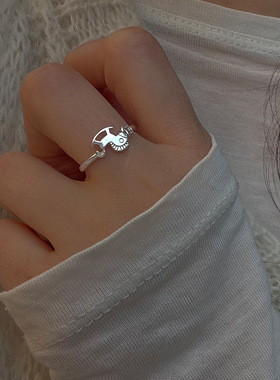 S925纯银马上有钱戒指女简约素银色本命年国风设计推拉指环戒子