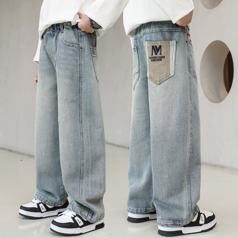 男童裤子春秋季中大童男孩直筒休闲裤2025新款儿童秋装牛仔长裤潮