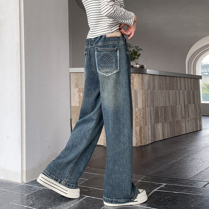 女童牛仔阔腿裤秋装外穿2025新款春秋儿童裤子潮大童直筒休闲长裤