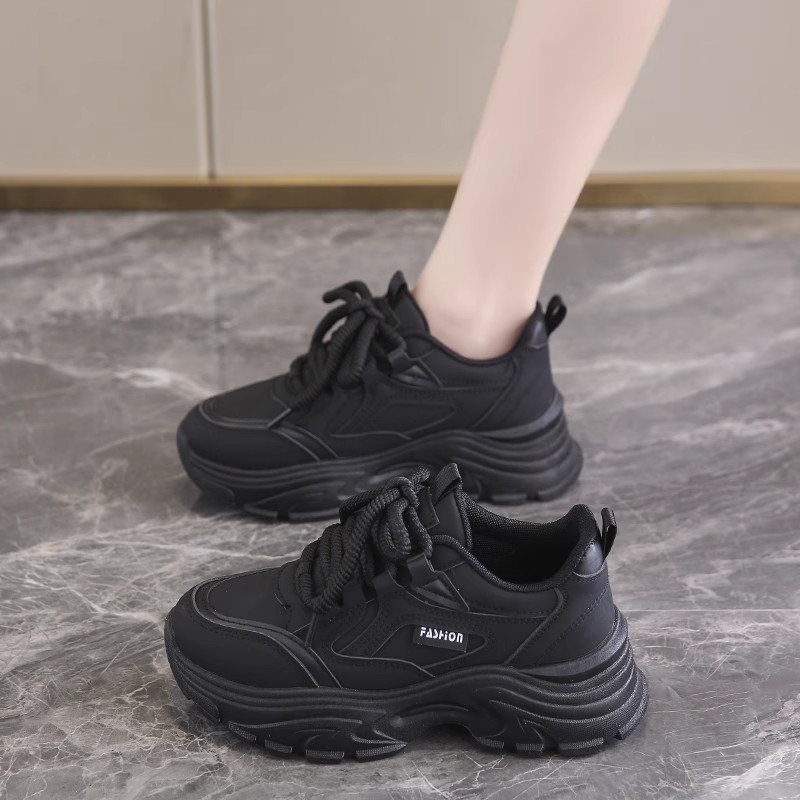 爆款厚底老爹鞋女2025春秋季新款黑色炸街显脚小百搭休闲运动
