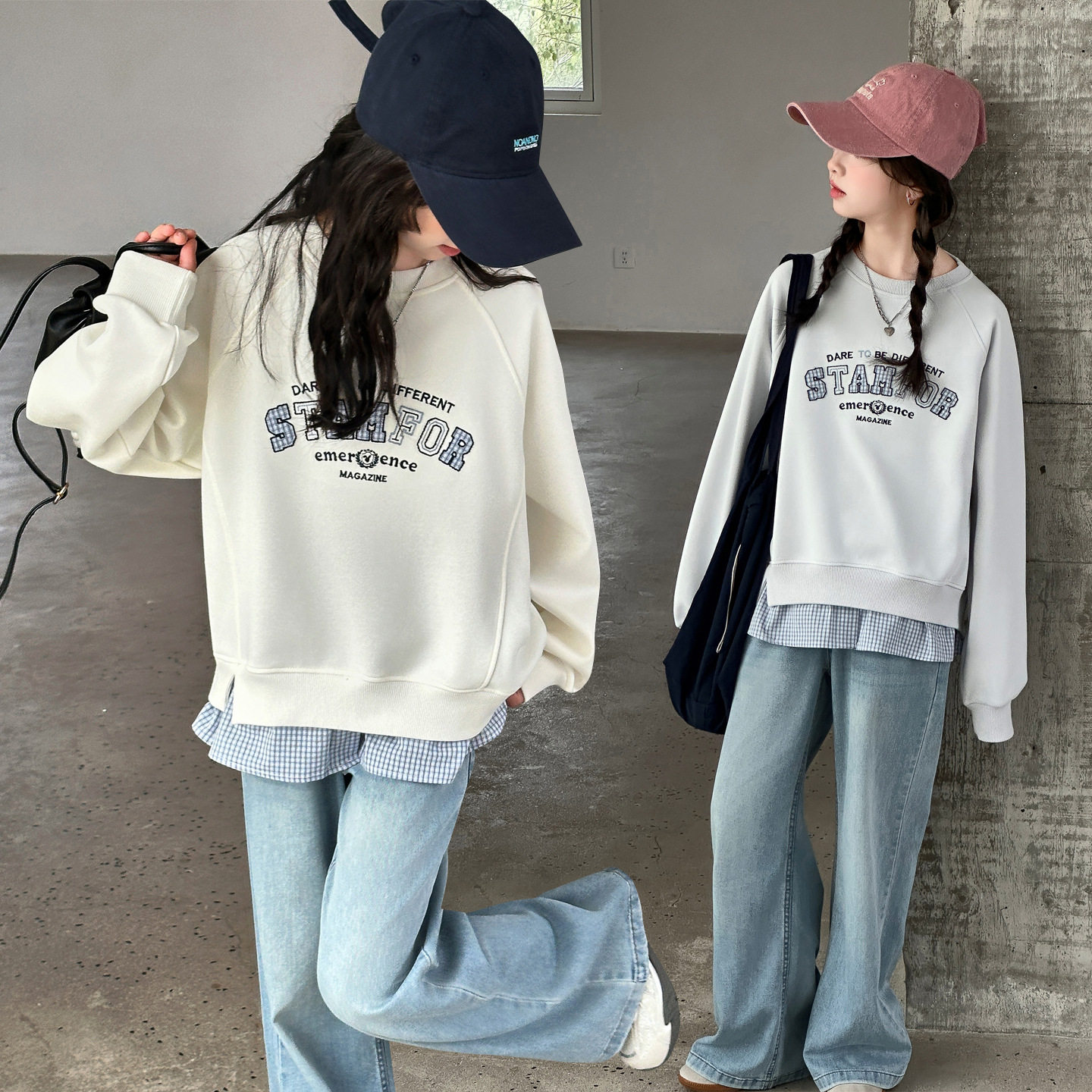 女童假两件卫衣2026春季新款中大童休闲时尚宽松舒适百搭圆领卫衣