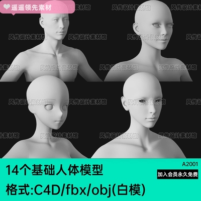 fbx基础人体obj身体3d模型男女人物Blend二次元动漫角色zb素材