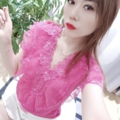 女夏修身 蕾丝衫 显瘦高贵洋气 立体花朵镶钻荷叶花边超仙短袖 新中式