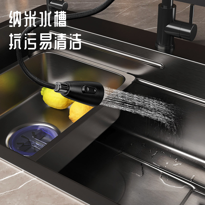 纳米不锈钢厨房水槽台下大单槽304手工一体洗菜盆洗碗槽水池家用