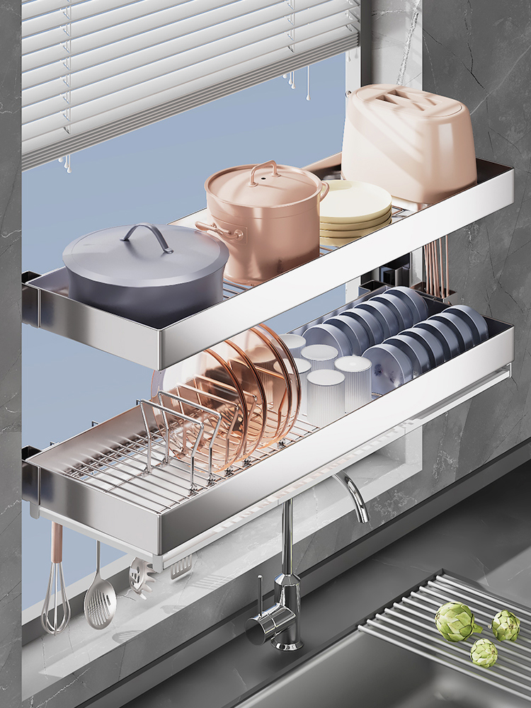 不锈钢置物架304多层厨房新款壁挂式水槽碗碟柜沥水架洗碗池收纳