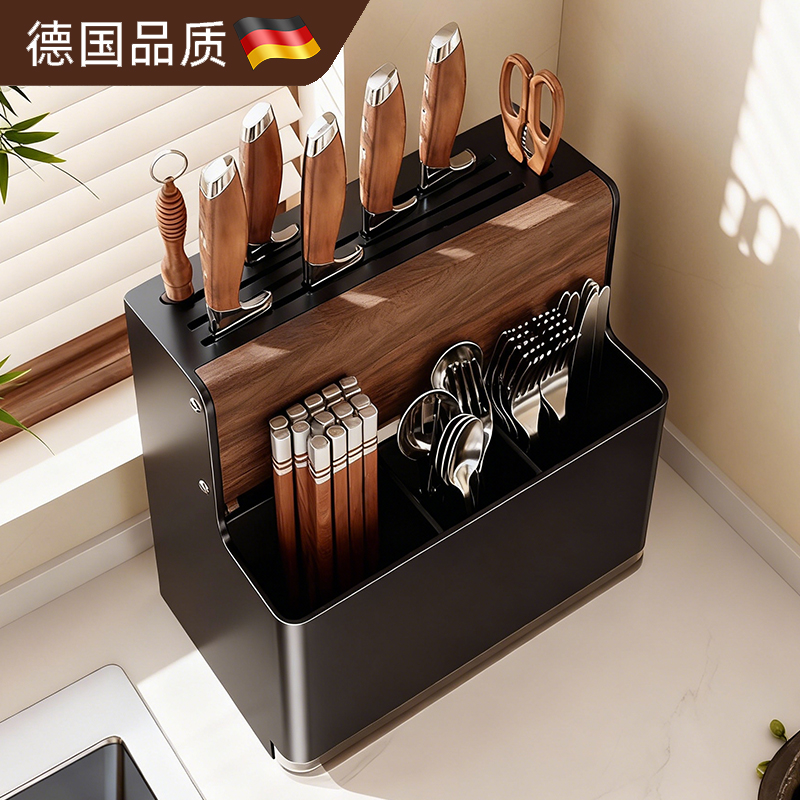 新款胡桃木刀架置物架厨房台面放菜刀架子多功能筷子笼刀具收纳架