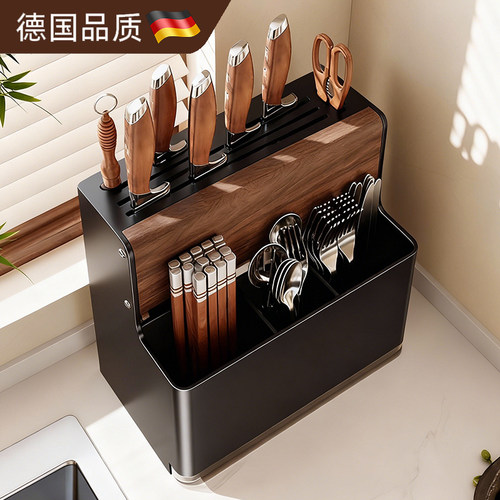 新款胡桃木刀架置物架厨房台面放菜刀架子多功能筷子笼刀具收纳架